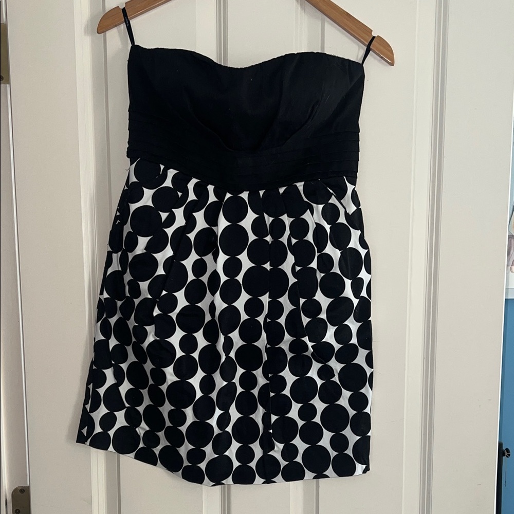 Snap Strapless Black and White Polka Dot Dress